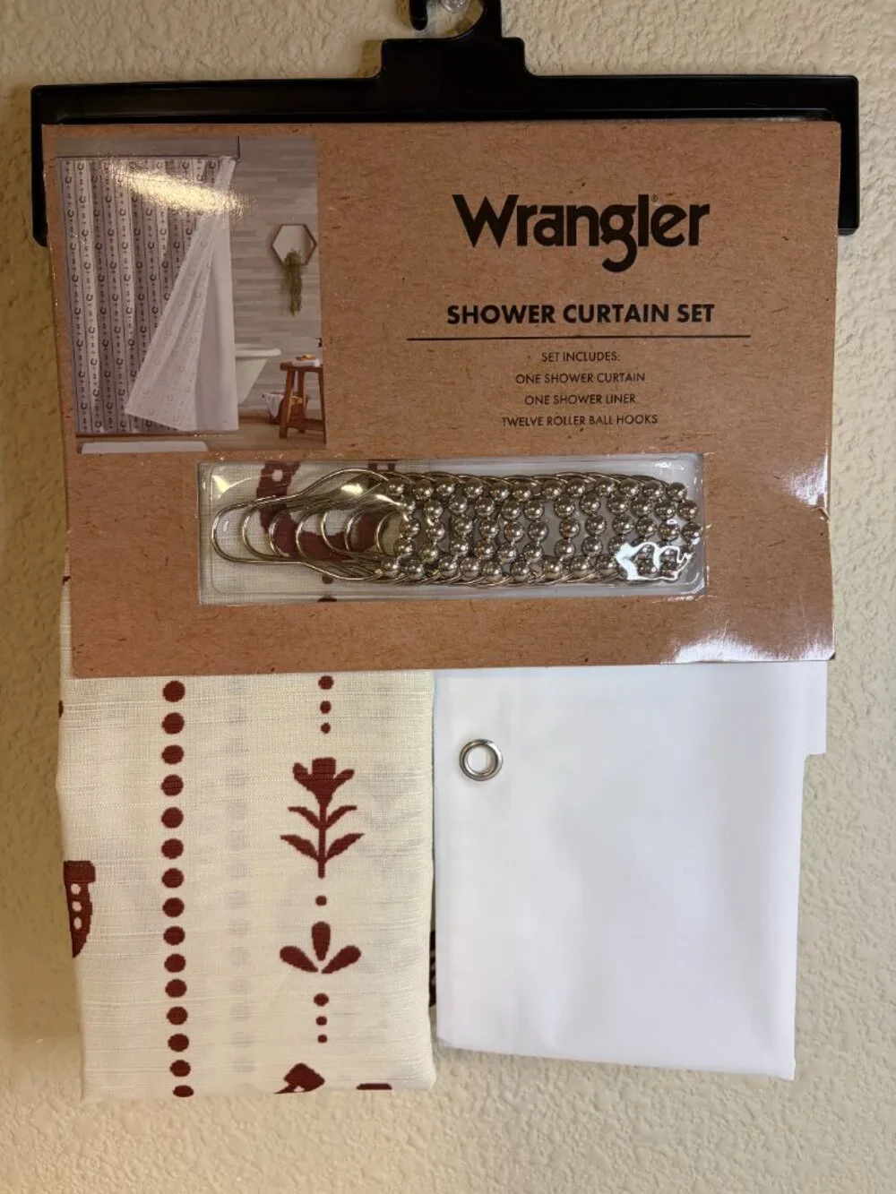 Wrangler Western Horseshoe Shower Curtain Liner Hooks 14 Piece Set 72x72 NWT